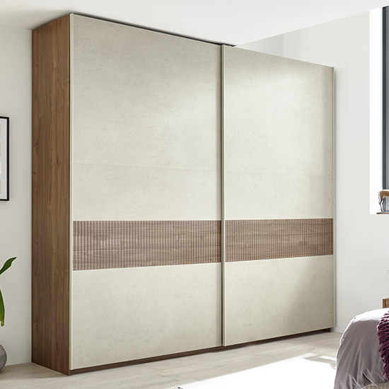 Read more about Civica tall sliding door wardrobe in dark walnut and serigraphed