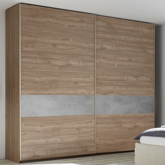 Read more about Civica tall sliding door wardrobe in stelvio walnut and cement