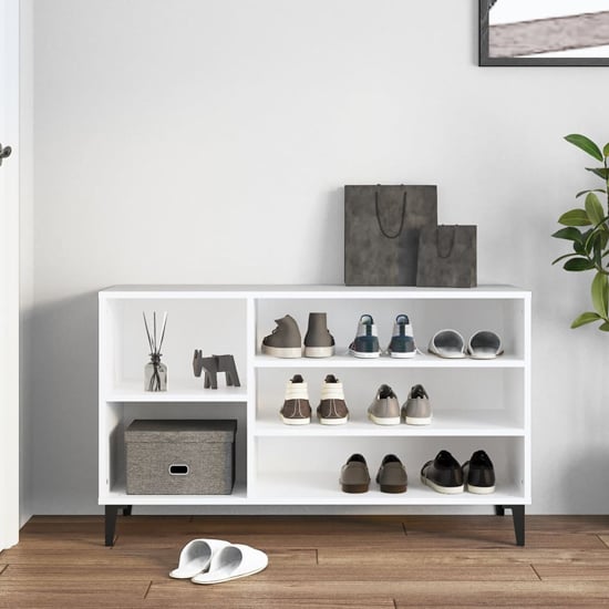 Read more about Clanton wooden shoe storage bench in white