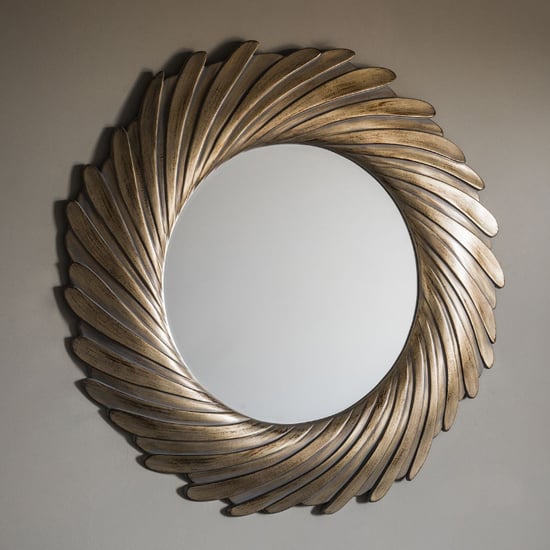 Read more about Claremont contemporary round wall mirror in gold verdigree