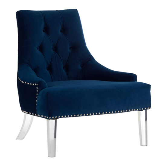 Read more about Clarox button tufted fabric accent chair in blue
