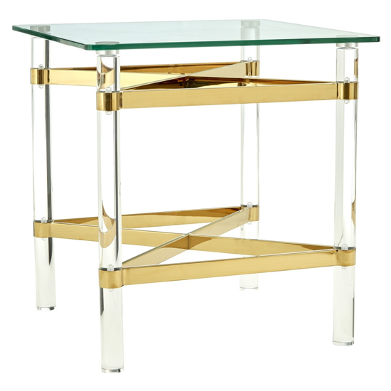 Clarox Square Glass End Table With Rich Gold Tones Sale