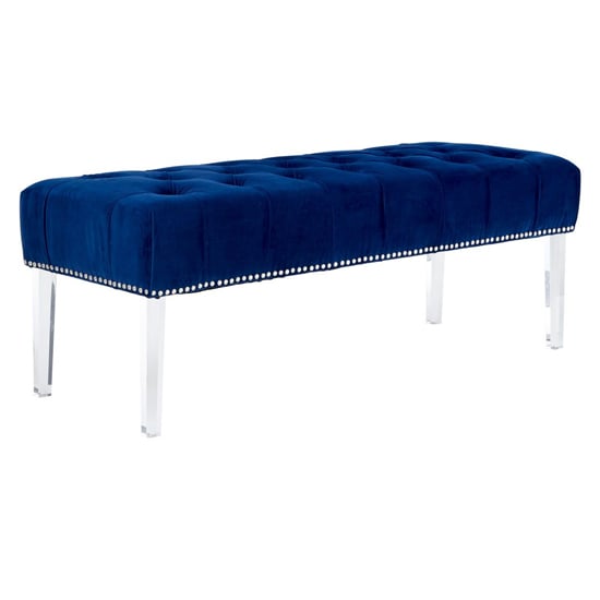 Product photograph of Clarox Upholstered Velvet Dining Bench In Blue from Furniture in Fashion