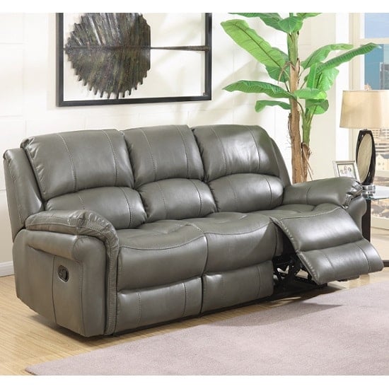 Product photograph of Claton Recliner 3 Seater Sofa In Grey Faux Leather from Furniture in Fashion