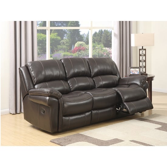 Product photograph of Claton Recliner 3 Seater Sofa In Brown Faux Leather from Furniture in Fashion