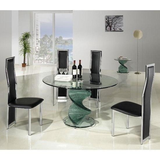 Amelia Clear Glass Dining Table And 4 Black Dining Chairs 51