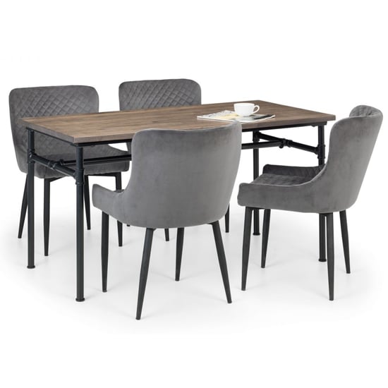 Product photograph of Caelum Elm Wooden Dining Table With 4 Lakia Grey Chairs from Furniture in Fashion