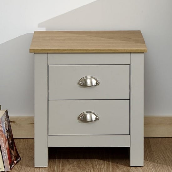 Photo of Loftus wooden bedside cabinet in grey and oak with 2 drawers