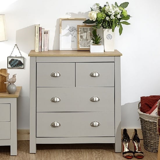Product photograph of Loftus Wooden Chest Of Drawers In Grey And Oak With 4 Drawers from Furniture in Fashion