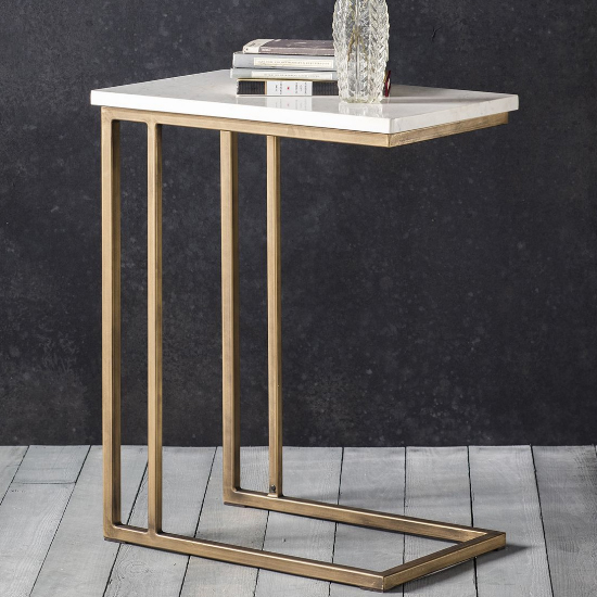 Product photograph of Clieo Supper White Marble Side Table With Bronze Metal Base from Furniture in Fashion
