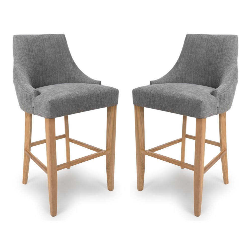 Read more about Clifton grey fabric bar chairs with oak legs in pair