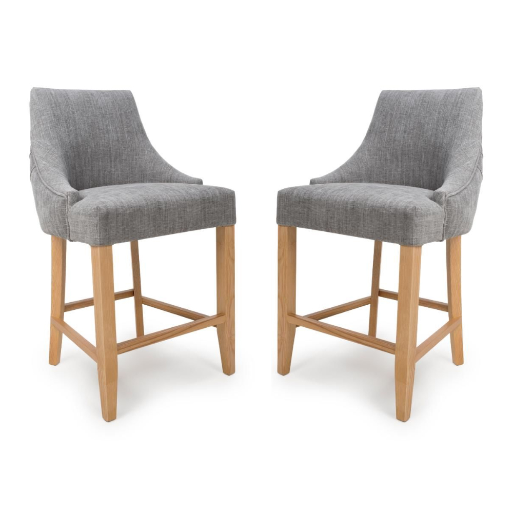 clifton grey fabric counter bar chairs with oak legs in pair