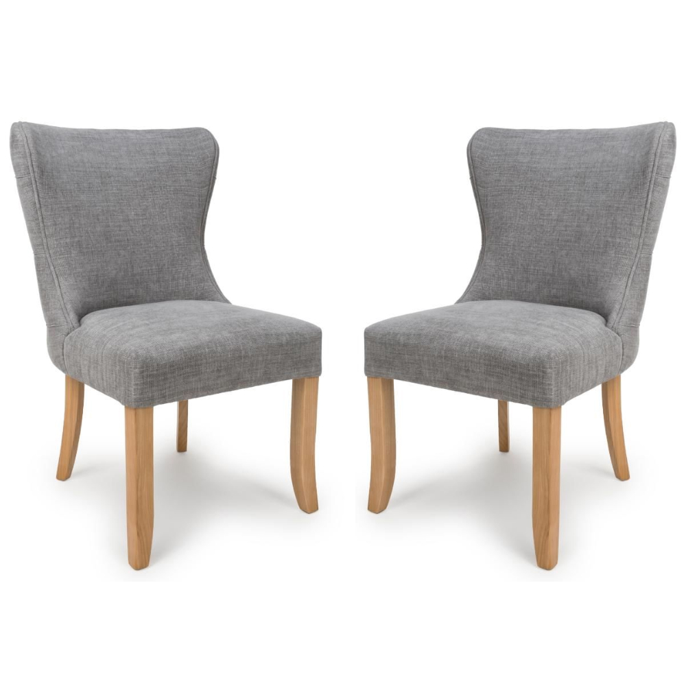 Read more about Clifton grey fabric dining chairs with oak legs in pair