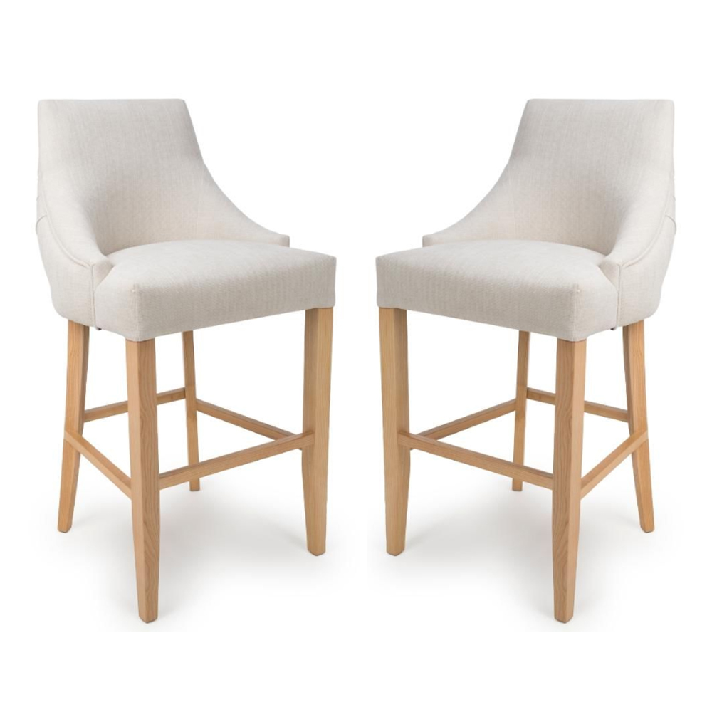 clifton linen fabric bar chairs with oak legs in pair