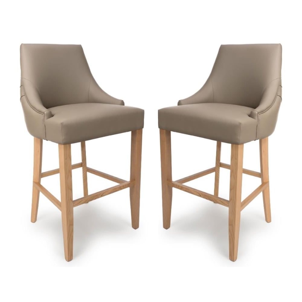 clifton taupe faux leather bar chairs with oak legs in pair