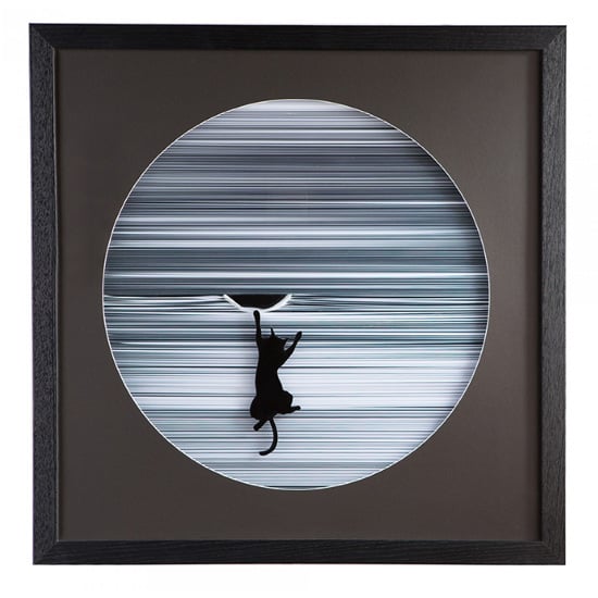 Photo of Climbing cat picture glass wall art in white wooden frame