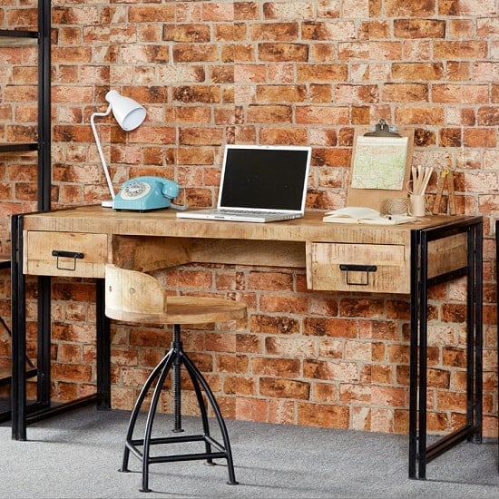 View Clio wooden computer desk in reclaimed wood and metal frame