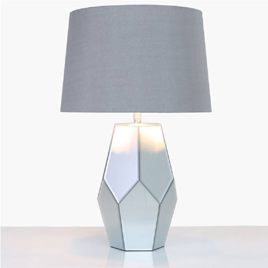 Product photograph of Clive Grey Shade Grey Table Lamp With Silver Mirrored Base from Furniture in Fashion
