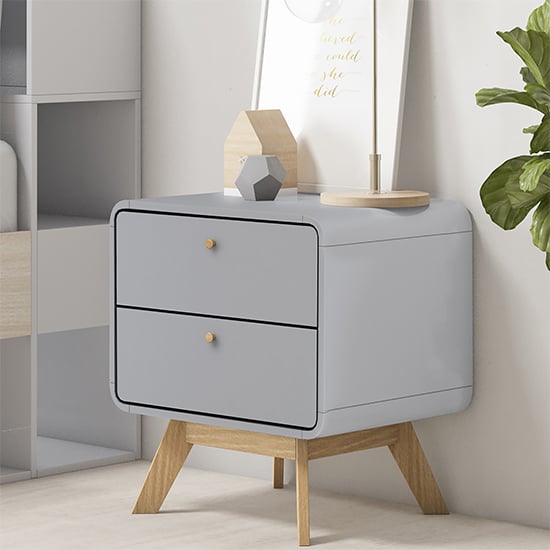 clive wooden bedside cabinet with 2 drawers in grey