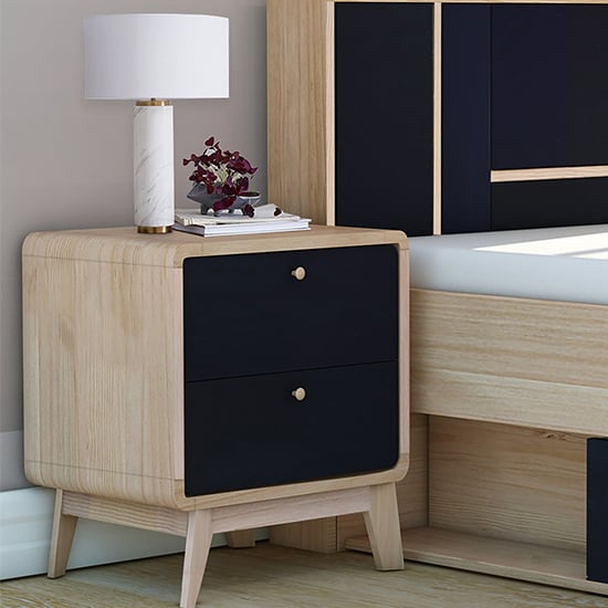 clive wooden bedside cabinet with 2 drawers in oak and black