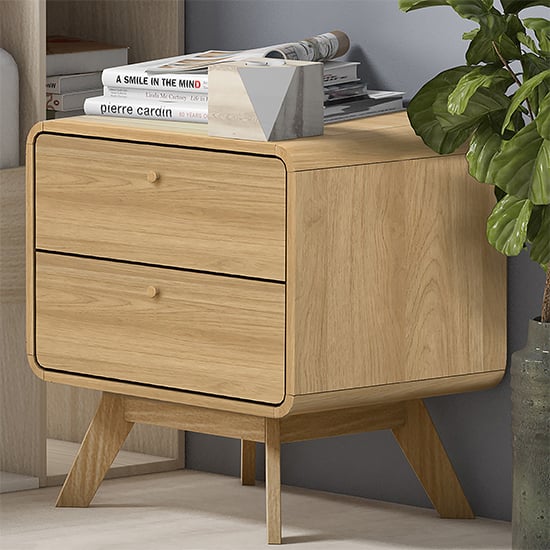 clive wooden bedside cabinet with 2 drawers in oak