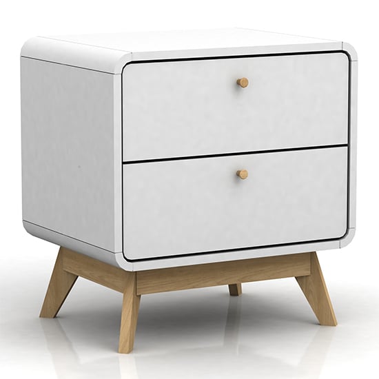 clive wooden bedside cabinet with 2 drawers in white