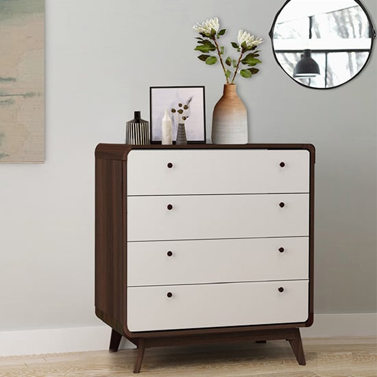 clive wooden chest of 4 drawers in walnut and white