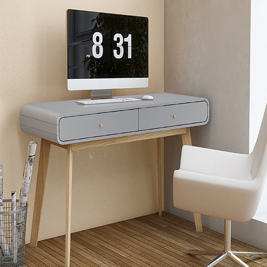 clive wooden computer desk with 2 drawers in grey