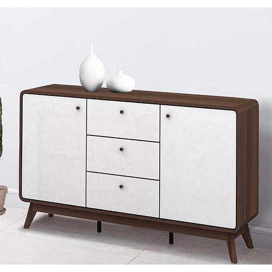 clive wooden sideboard with 2 doors 3 drawers in walnut and white