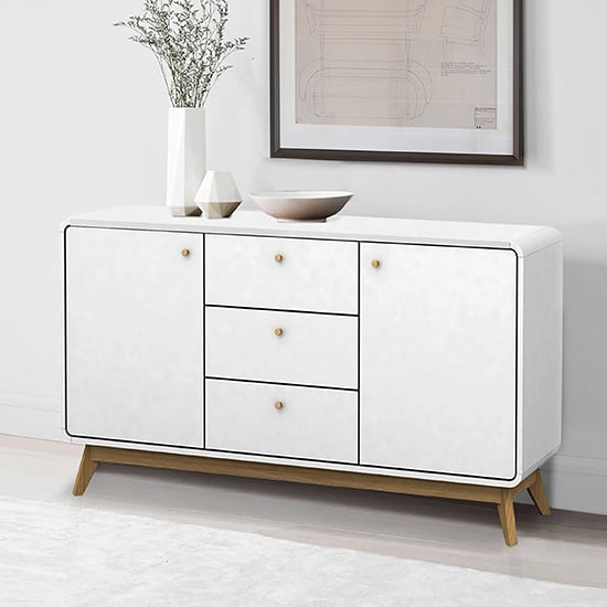 clive wooden sideboard with 2 doors 3 drawers in white