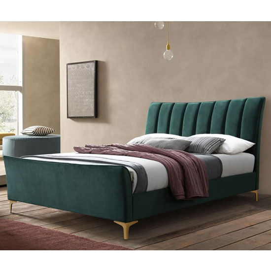 Read more about Clover fabric small double bed in green velvet