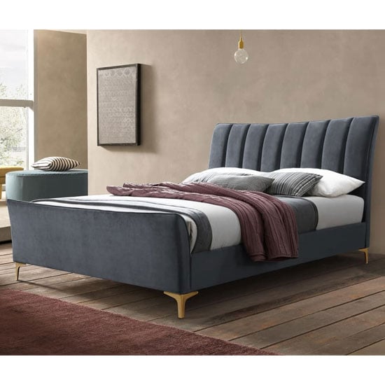 Read more about Clover fabric small double bed in grey velvet