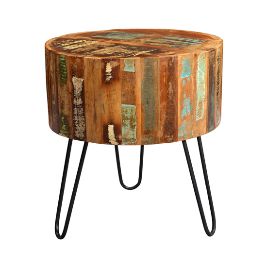 Product photograph of Coburg Wooden Drum Side Table In Vintage Oak from Furniture in Fashion