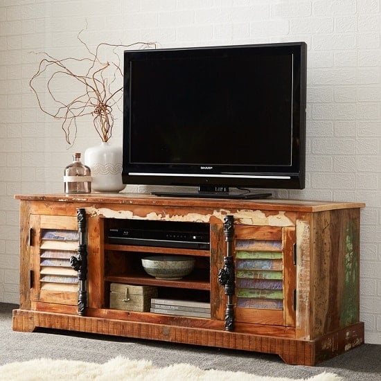 Product photograph of Coburg Wooden Tv Stand In Reclaimed Wood With 2 Doors from Furniture in Fashion