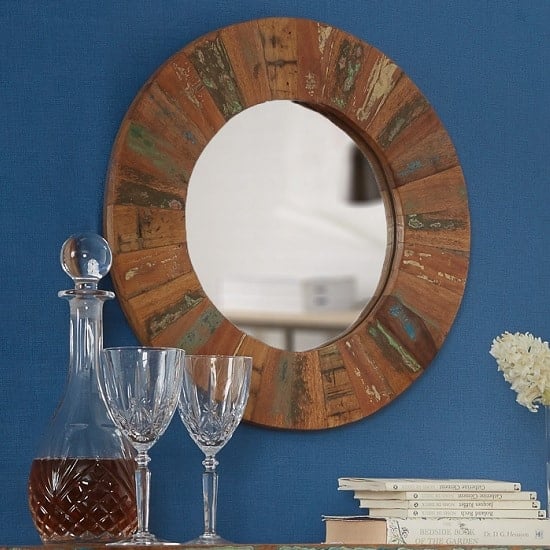 Product photograph of Coburg Wooden Wall Mirror Round In Reclaimed Wood from Furniture in Fashion