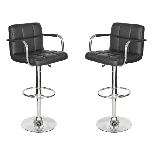 Photo of Voyo black leather bar stool in pair