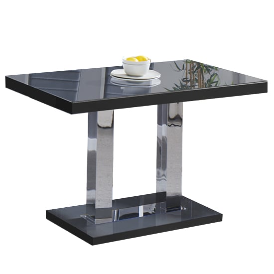 Read more about Coco high gloss dining table in black with chrome supports