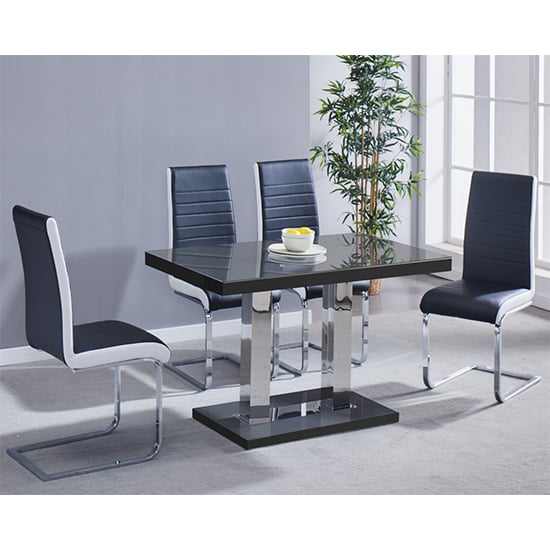 Photo of Coco black gloss dining table 4 symphony black white chairs