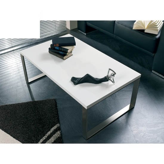 Product photograph of Luna Coffee Table In High Gloss White With Stainless Steel Legs from Furniture in Fashion