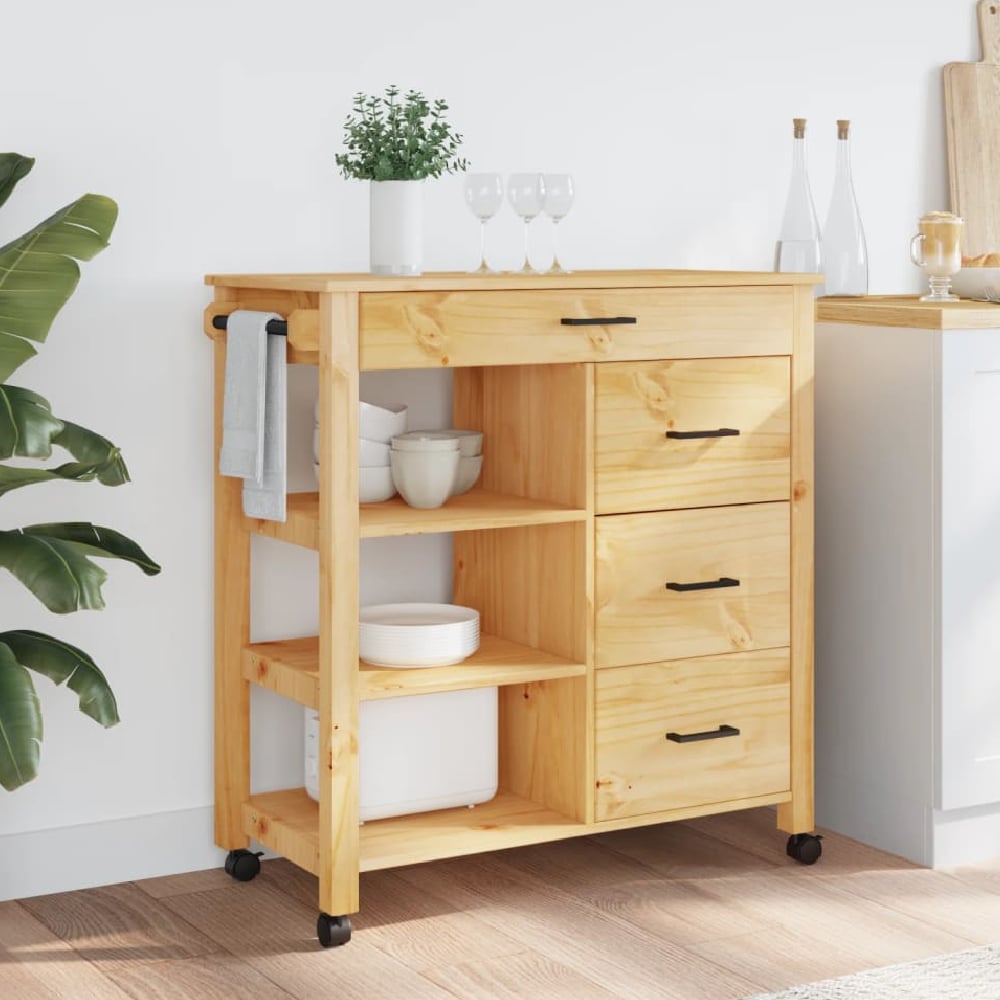 Read more about Coimbra wooden kitchen trolley with 4 drawers in brown