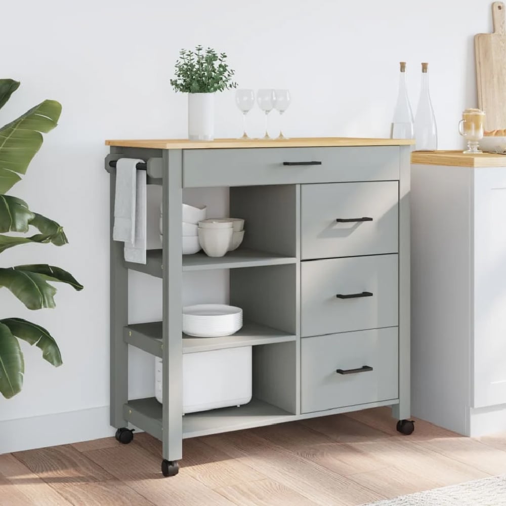 Read more about Coimbra wooden kitchen trolley with 4 drawers in grey and oak