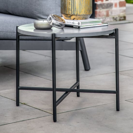 Collan Round Outdoor Concrete Top Side Table In Charcoal | FiF