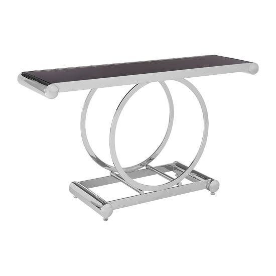 Read more about Columbus black glass console table with polished silver frame