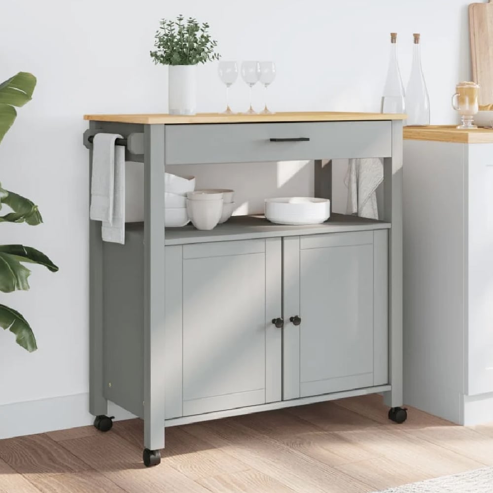 Read more about Colville wooden large kitchen trolley with 2 doors in grey brown