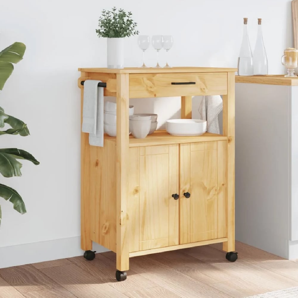 Read more about Colville wooden small kitchen trolley with 2 doors in brown