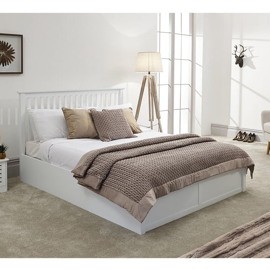 Read more about Castleford wooden ottoman king size bed in white
