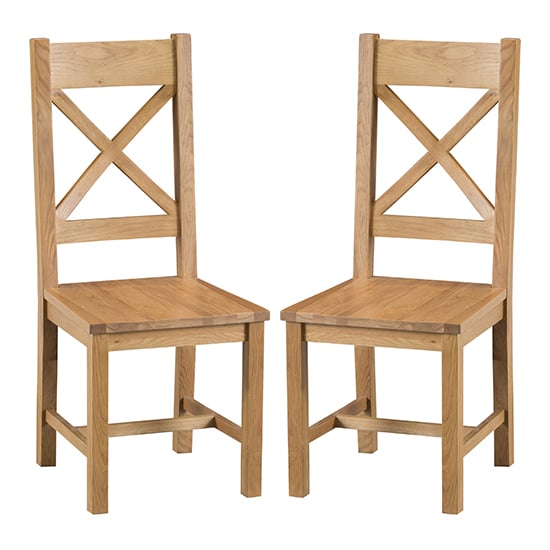 Product photograph of Concan Medium Oak Cross Back Wooden Seat Dining Chairs In Pair from Furniture in Fashion