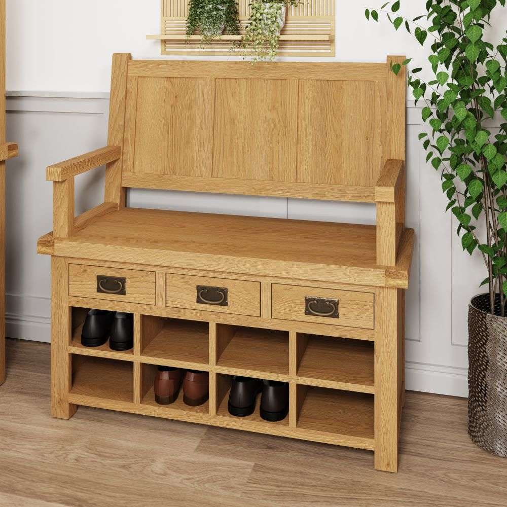 Product photograph of Concan Wooden Shoe Storage Seating Bench In Oak from Furniture in Fashion