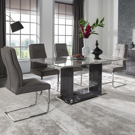 Product photograph of Connor Marble Dining Table In Grey With High Gloss And 6 Chairs from Furniture in Fashion