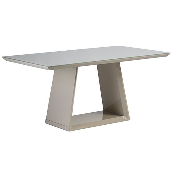 Read more about Conrad glass top high gloss rectangular dining table in latte